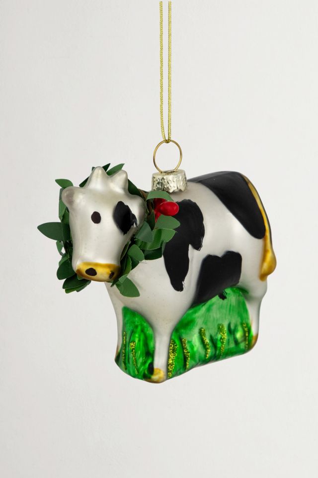 Holiday Cow Glass Ornament #2