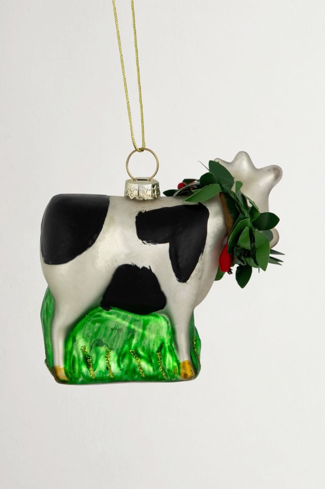 Holiday Cow Glass Ornament #3