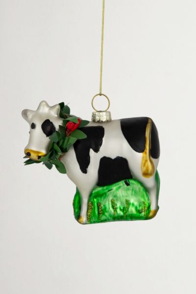 Holiday Cow Glass Ornament