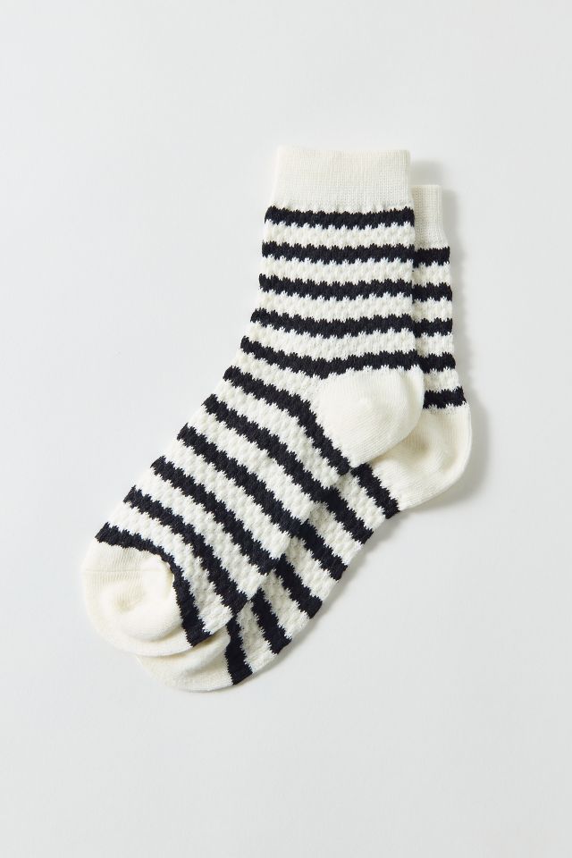 Textured Knit Striped Crew Sock #1