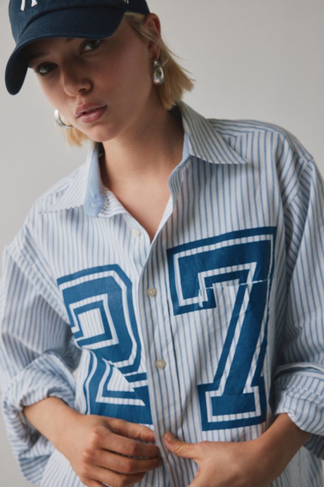 Urban Renewal Remade Jersey Number Graphic Button-Down Shirt