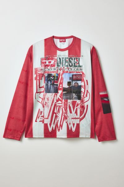 Diesel Graphic Print Striped Long Sleeve Tee