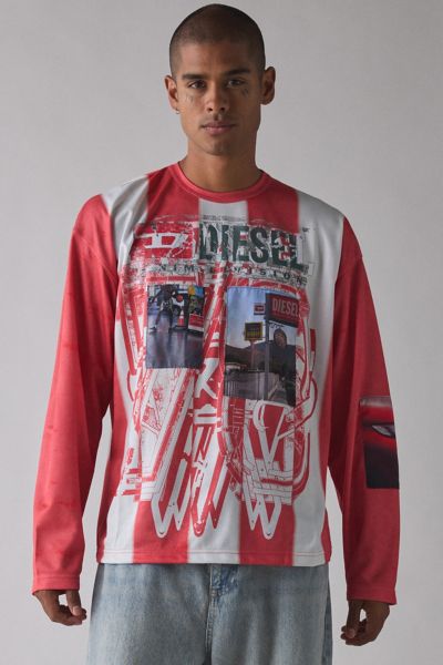 Diesel Graphic Print Striped Long Sleeve Tee