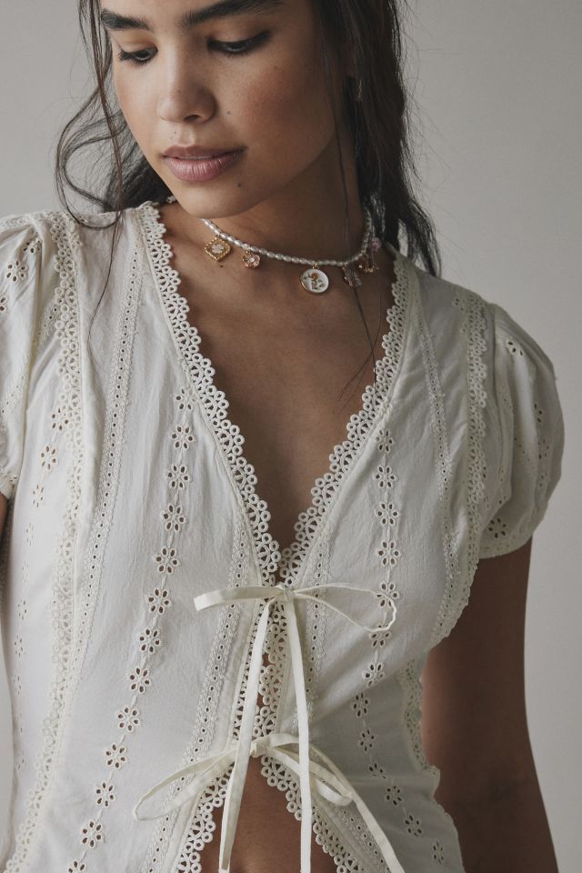 Kimchi Blue Secret Garden Eyelet Lace Tie-Front Bed Jacket #1