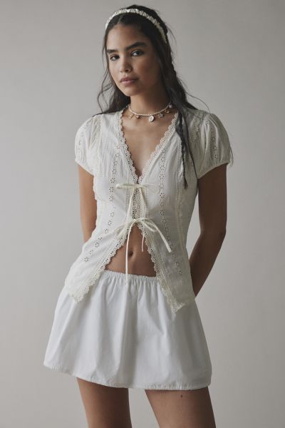 Kimchi Blue Secret Garden Eyelet Lace Tie-Front Bed Jacket