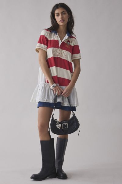 BDG BUSY POLO TIERED SHIFT MINI DRESS IN BUSY STRIPE, WOMEN'S AT URBAN OUTFITTERS 