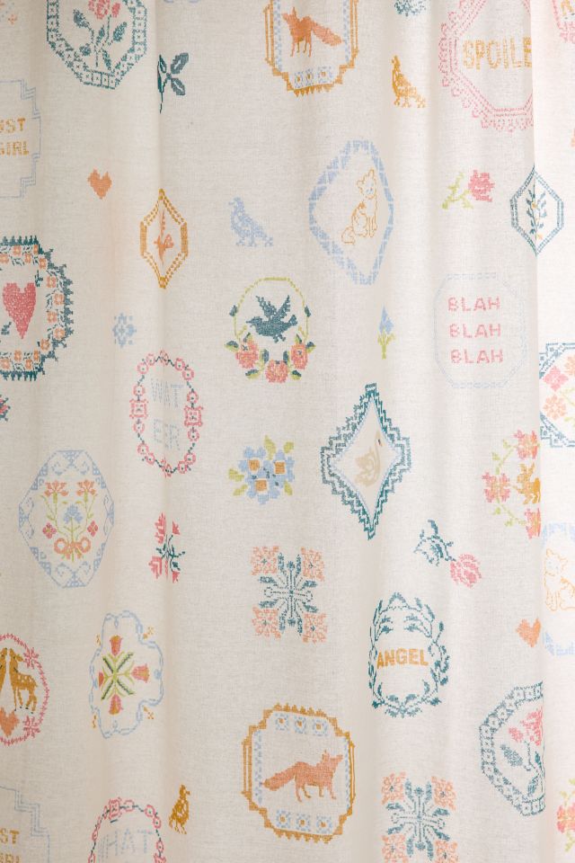 Birdie Needlepoint Printed Shower Curtain #1