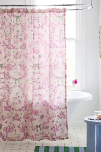 Urban Outfitters Preppy Toile Patterned Shower Curtain In Pink At