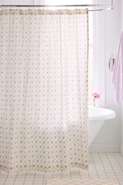 Urban Outfitters Eloise Bow Patterned Shower Curtain In Black/white At