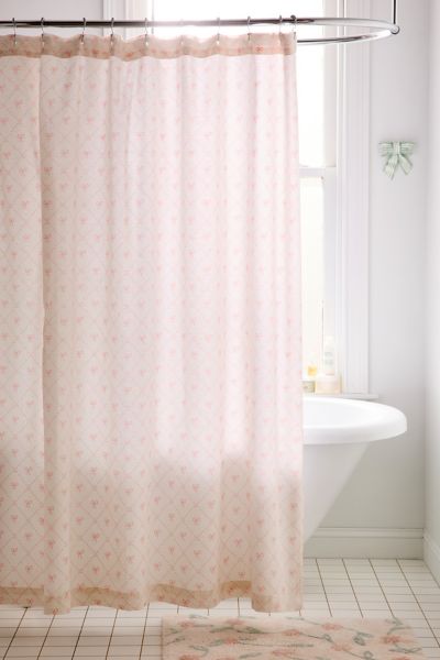 Urban Outfitters Eloise Bow Patterned Shower Curtain In Pink At