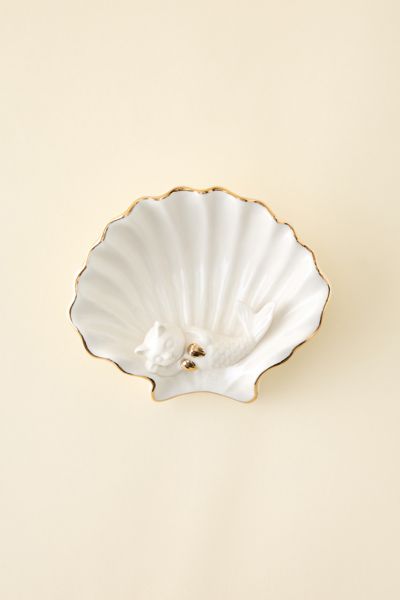 Urban Outfitters Mermaid Kitty Shell Ceramic Catch-all Dish In White At