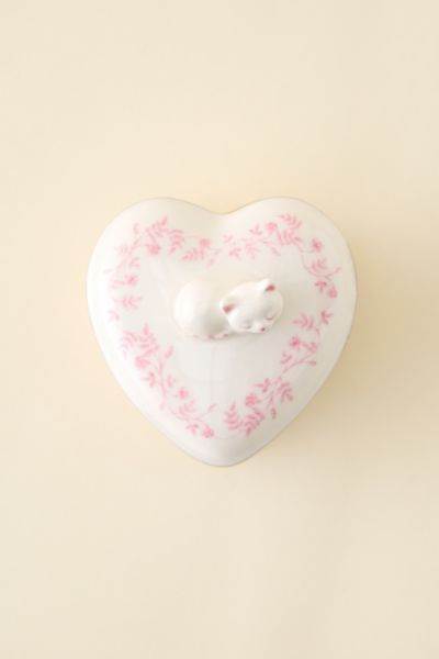 Sculpted Cat Heart Ceramic Trinket Box