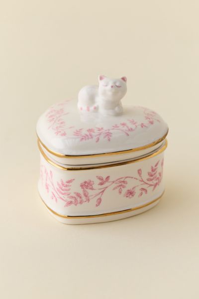Sculpted Cat Heart Ceramic Trinket Box