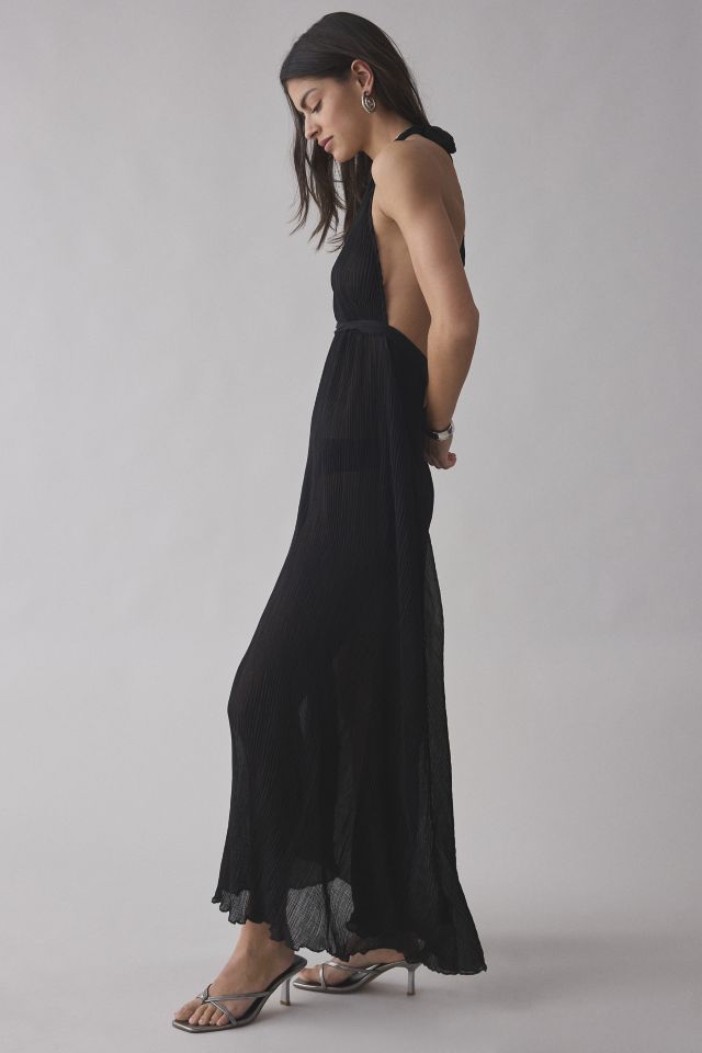 Lioness Ford Semi-Sheer Mesh Plunging Halter Maxi Dress #1