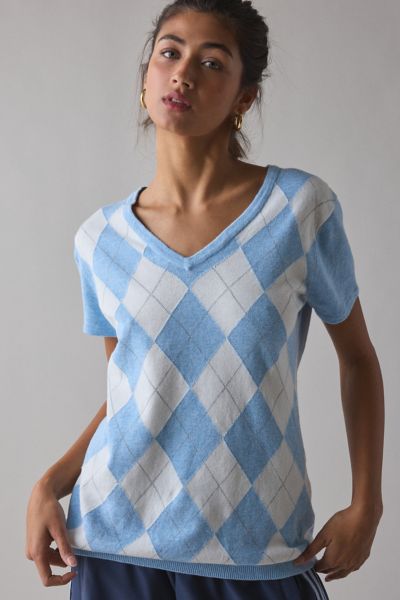 ReMADE By UO Short Sleeve Argyle Sweater