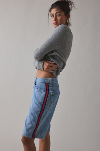 Urban Renewal Remade Side-stripe Denim Jort In Blue, Women's At Urban Outfitters