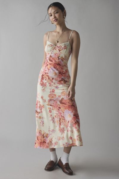 Kiss The Sky Floral Printed Satin Slip Midi Dress