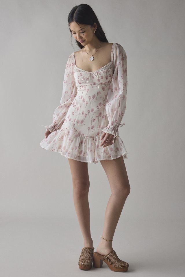 Kiss The Sky Drop Waist Corset-Tie Long Sleeve Mini Dress #1