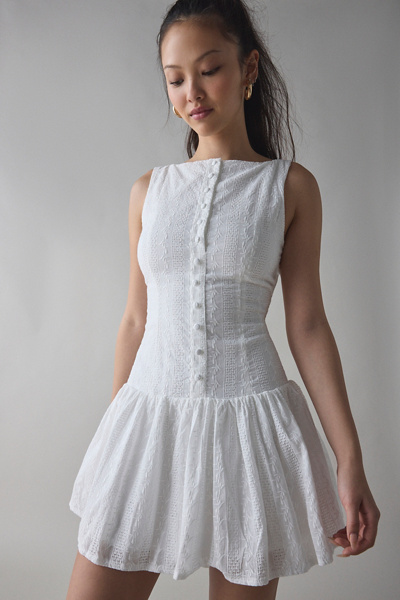 Kiss The Sky Eyelet Boatneck Drop Waist Mini Dress | Urban Outfitters