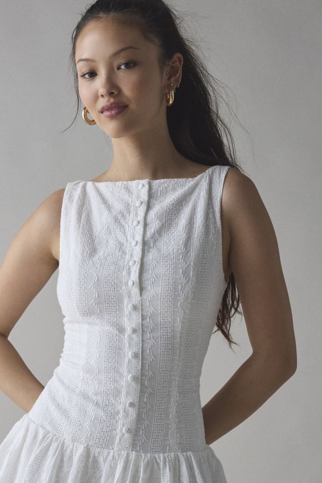 Kiss The Sky Eyelet Boatneck Drop Waist Mini Dress #3