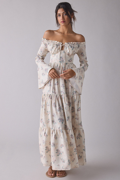 bell sleeve maxi dress Women's Floral Long - LASCANA flowing tiered maxi is your go Maxi Dresses With Bell Sleeves