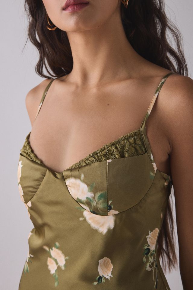 Kiss The Sky Floral Satin Bustier Slip Midi Dress #1