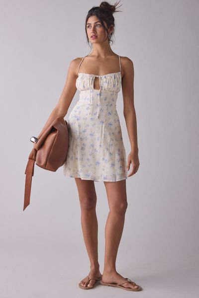 Kiss The Sky Blue Floral Lace-Up Open Back Mini Dress