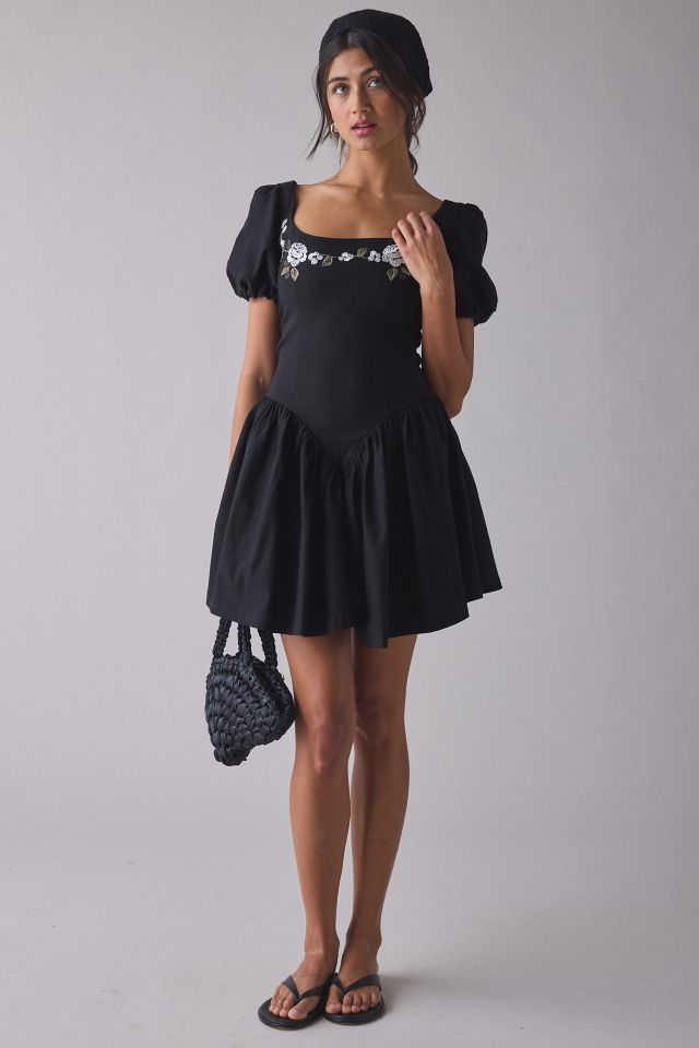 Kiss The Sky Floral Embroidered Puff Sleeve Open Bow-Back Mini Dress #1
