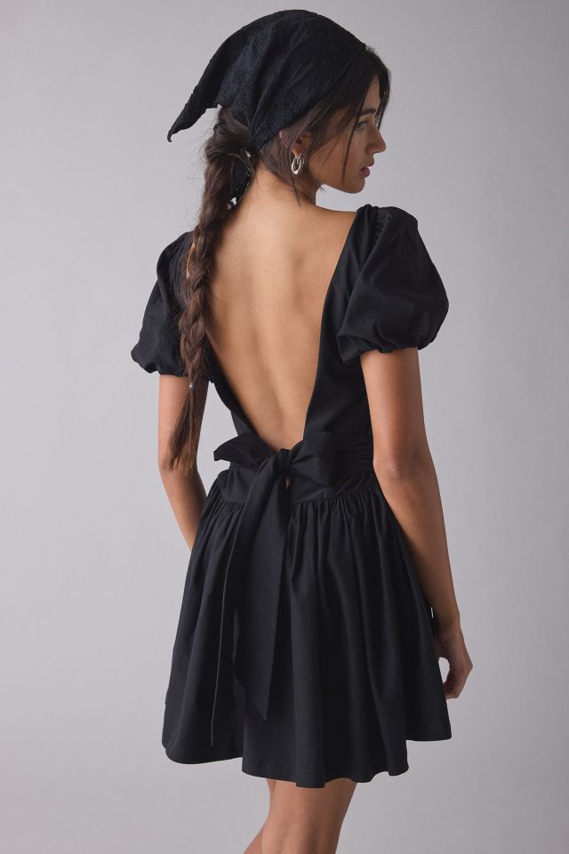 Kiss The Sky Floral Embroidered Puff Sleeve Open Bow-Back Mini Dress #2