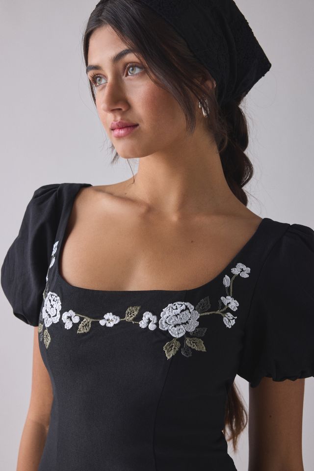 Kiss The Sky Floral Embroidered Puff Sleeve Open Bow-Back Mini Dress #3