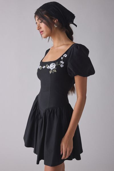 For Love & Lemons Jolene Embroidered Floral Apron Midi Dress
