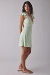 Kiss The Sky Green Floral Satin V-Neck Lace Trim Mini Dress