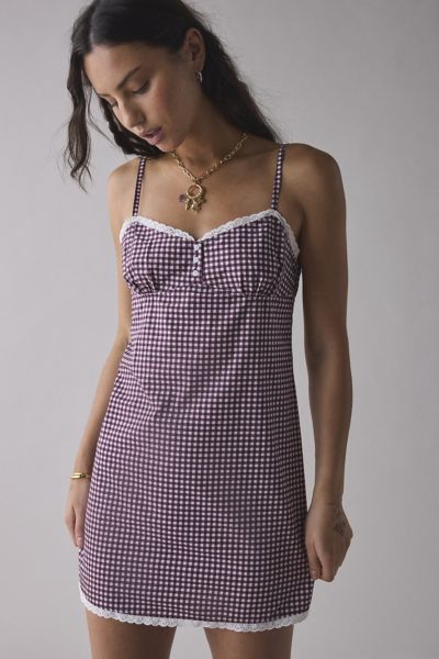 Motel Delphine Gingham Lace-Trim Cami Mini Dress