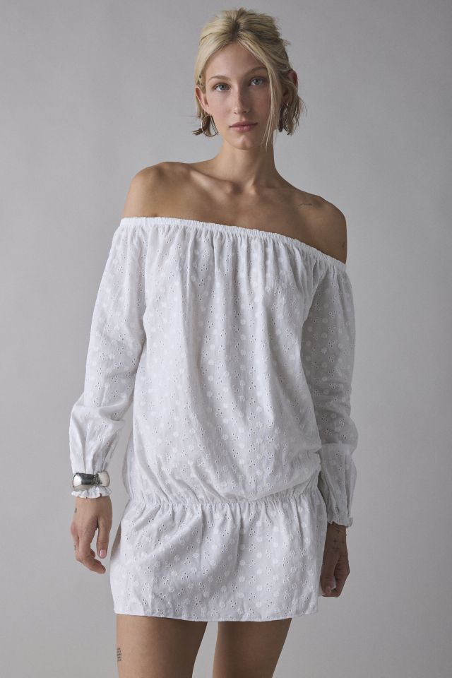 Motel Melisandre White Broderie Off-The-Shoulder Mini Dress #3