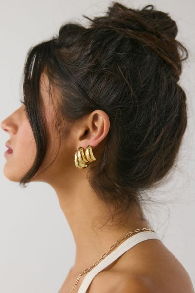 Urban Outfitters Dome Hoop Earring Set In Gold, Women's At  In Gold