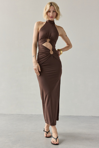 nude bonded scuba bardot skater dress Natural Linen-Blend Bandeau Fold Over Shift Dress