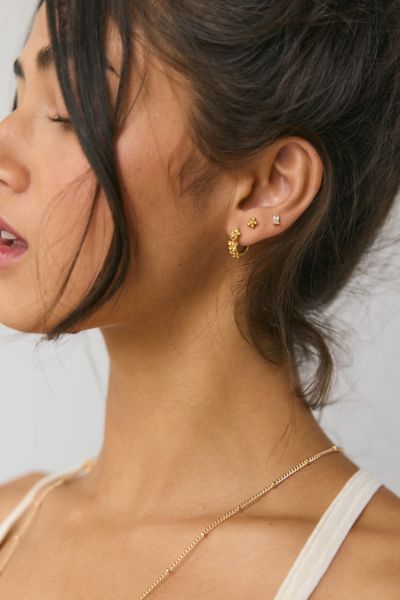 Urban Outfitters Floral Stainless Steel Earring Stack Set In Gold, Women's At  In Gold