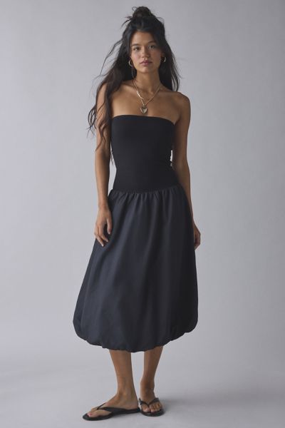 UO Nolee Drop Waist Bubble Hem Tube Midi Dress Product Page