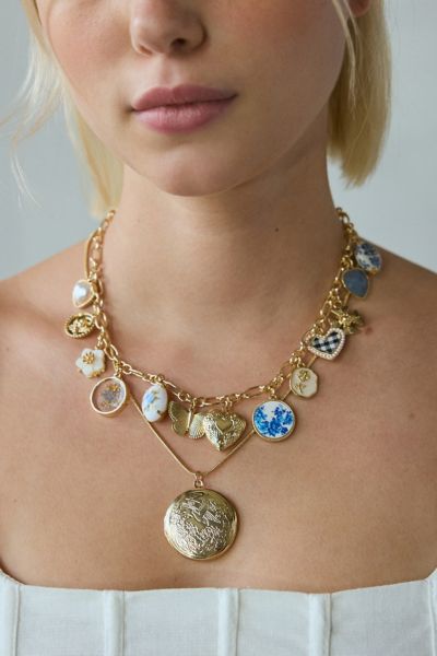 Urban Outfitters Fawn Locket Layering Charm Necklace Set In Gold, Women's At  In Gold