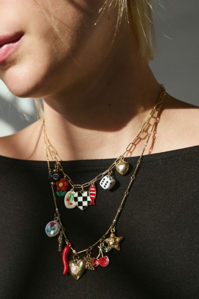 Urban Outfitters Roll The Dice Layering Charm Necklace Set In Gold, Women's At  In Gold