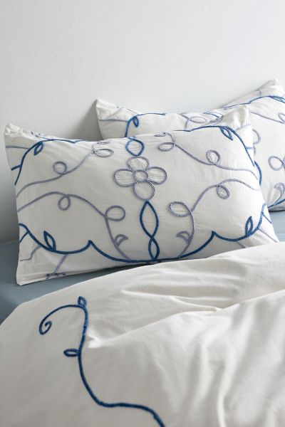 Urban Outfitters Lola Floral Chenille Embroidered Sham Set In Blue At