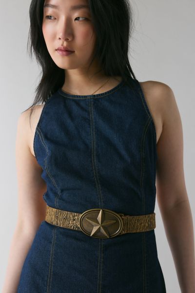 Shop Urban Outfitters Animal Print Calf Hair Star Buckle Belt In Zebra Print, Women's At