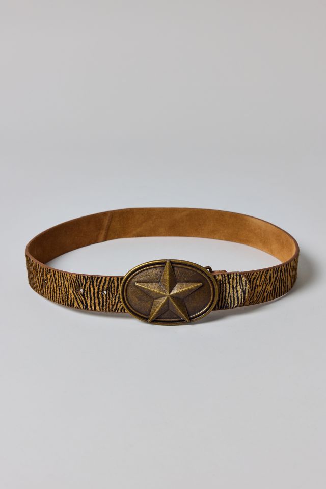 Animal Print Calf Hair Star Buckle Belt #1