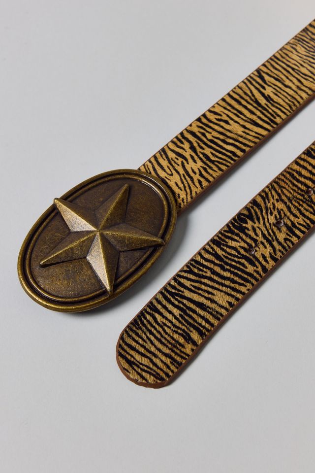 Animal Print Calf Hair Star Buckle Belt #2