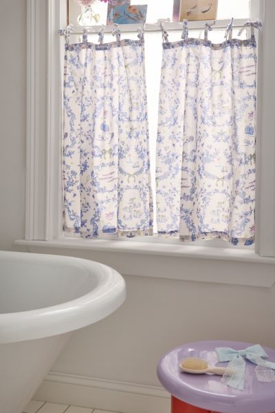 Urban Outfitters Preppy Toile Patterned Café Curtain Set In Blue At