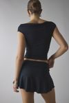 UO Arlette Cupro Boatneck Top & Asymmetric Mini Skort Set