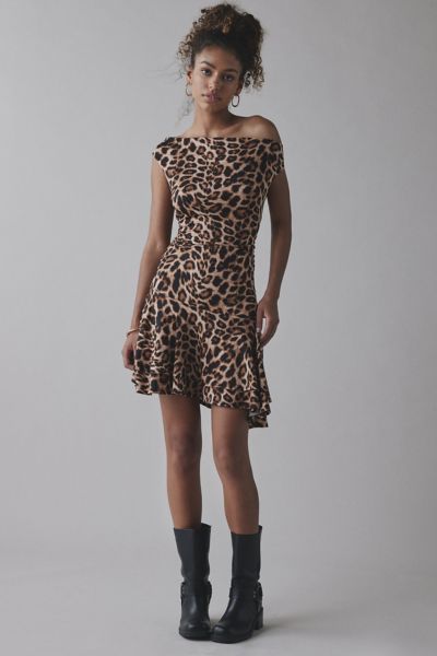 UO Happy Hour Asymmetrical Off-The-Shoulder Mini Dress