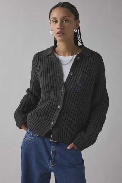 Obey Julian Button Down Oversized Sweater In Dark Grey, Women's At Urban Outfitters In Gray