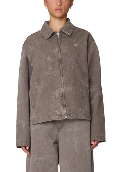 Obey Donovan Zip-front Denim Chore Jacket In Major Brown Wrinkle Wash, Women's At Urban Outfitters In Brown