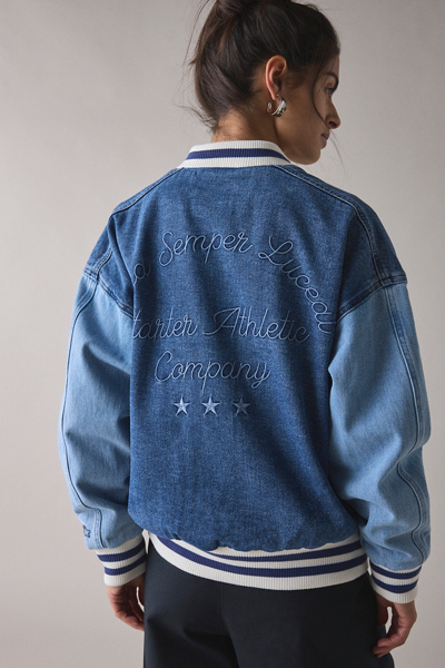 Starter Colorblock Denim Varsity Bomber Jacket Square One